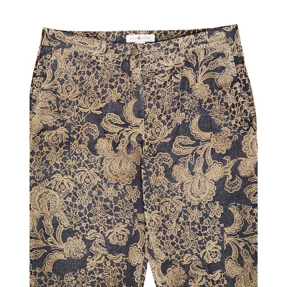 NWOT Saks 5th Avenue Real Clothes Women sz 12 Tan Faux Suede Floral  Denim Jeans - Picture 3 of 9